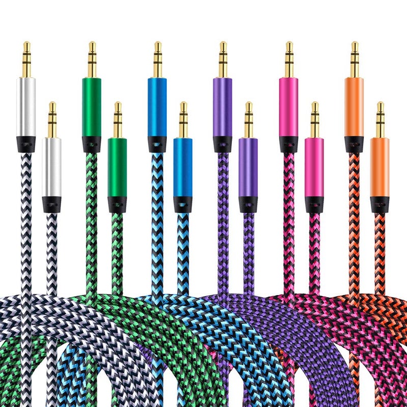 AILKIN AUX Cord for Car, 6 Pack 3.5mm Auxiliary Audio Cable, Braided Stereo AUX Chords Compatible Headphone Car, iPhone, iPod, iPad, Samsung Galaxy, HTC, LG, Google Pixel, Tablet & More - Image 1